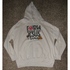 Plus Sz 2XL Christian Theme FARM RAISED AND JESUS SAVED Hoodie Hooded Sweatshirt